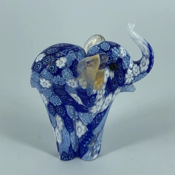Murano Other - Murano Hand-Blown Millefiori & Gold Aventurine Glass Elephant Figurine